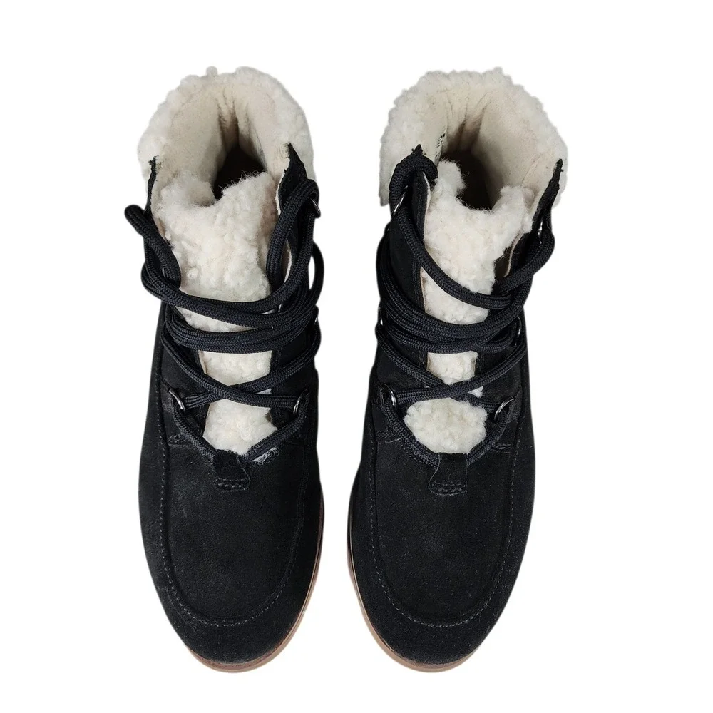 Sorel Snow Boot sz 7 Women Harlow Lace Cozy Brown Leather Sherpa Gorpcore Hiking
